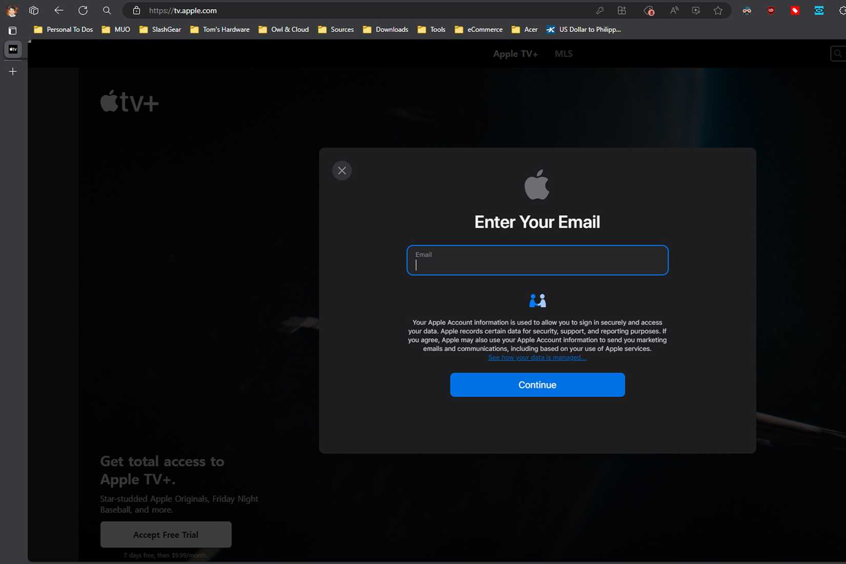 Apple TV в Microsoft Edge на Windows 11