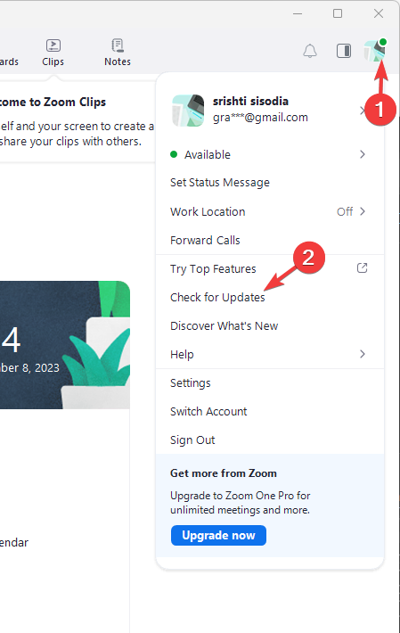 Проверка обновлений в Zoom