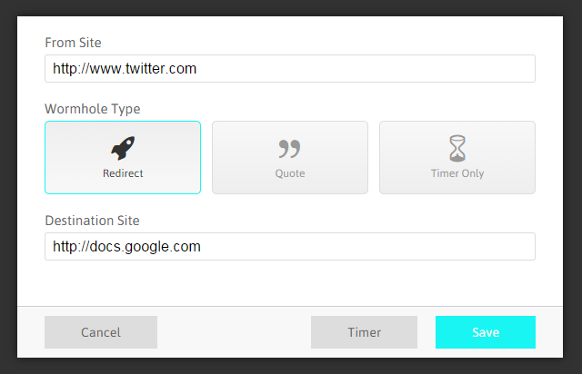 Интерфейс блокировщика сайтов с таймером и списком запрещённых доменов