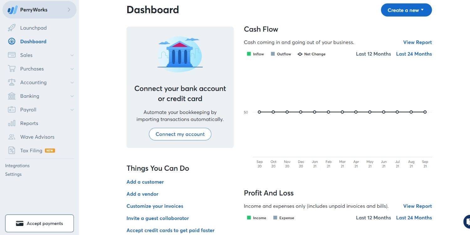 Waves accounting dashboard