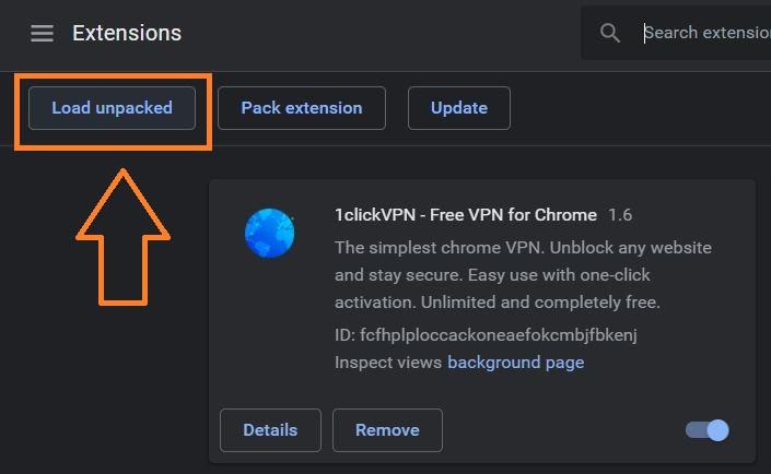 Chrome: загрузить распакованное расширение (инструмент разработчика)