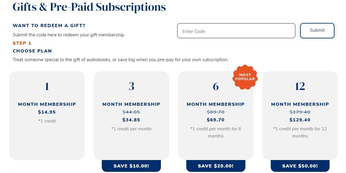 Подарочная страница Audiobooks.com