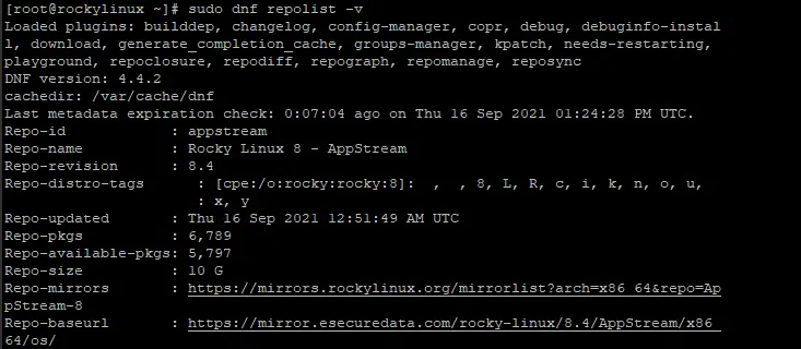 Список репозиториев для Rocky Linux с добавленным репо Docker