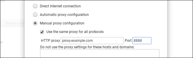 Форма ручной настройки прокси с полями для HTTP, HTTPS, FTP, SOCKS