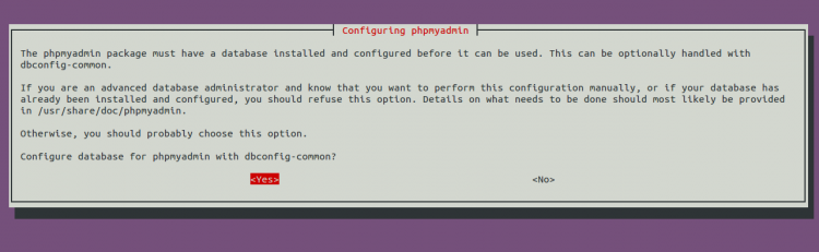 Окно: подтверждение использования dbconfig-common