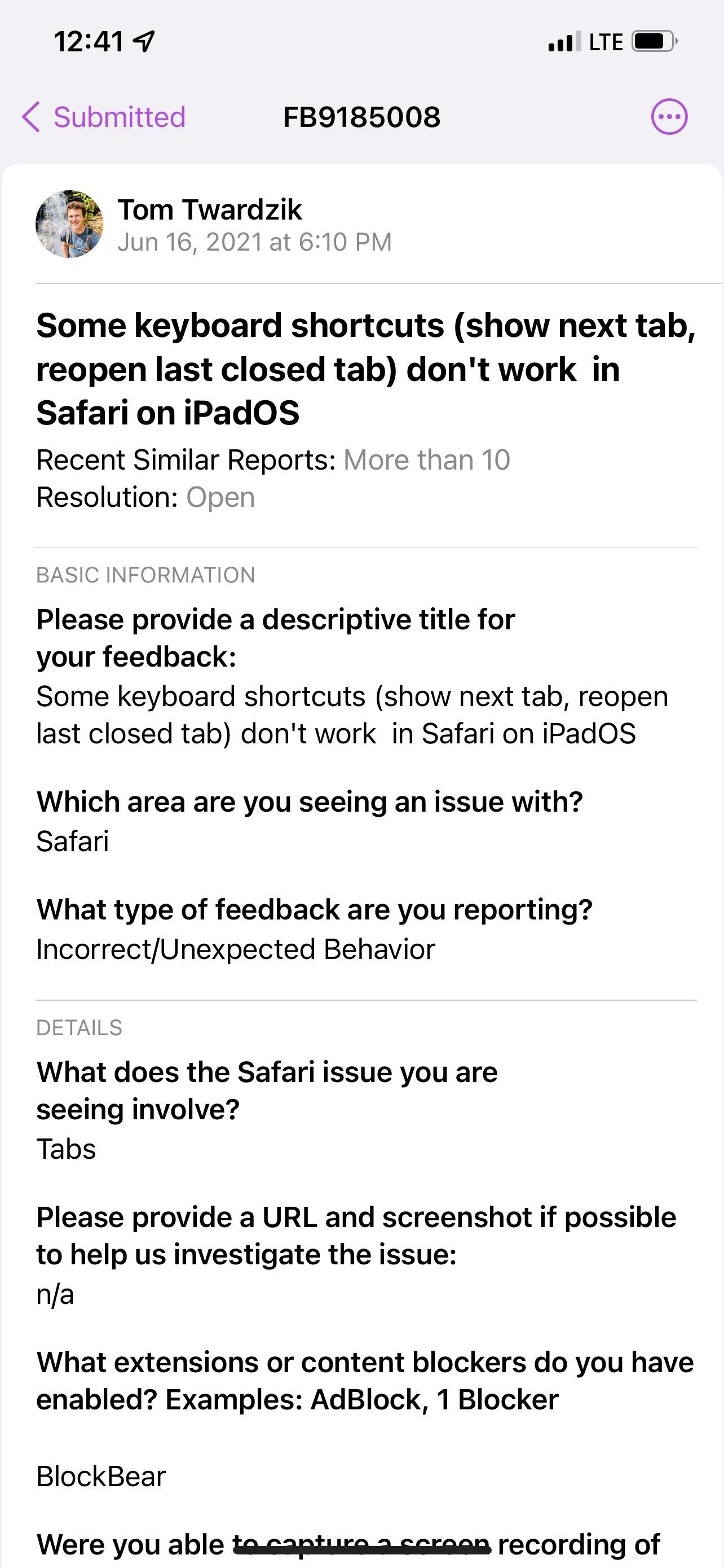 детали отчёта iOS
