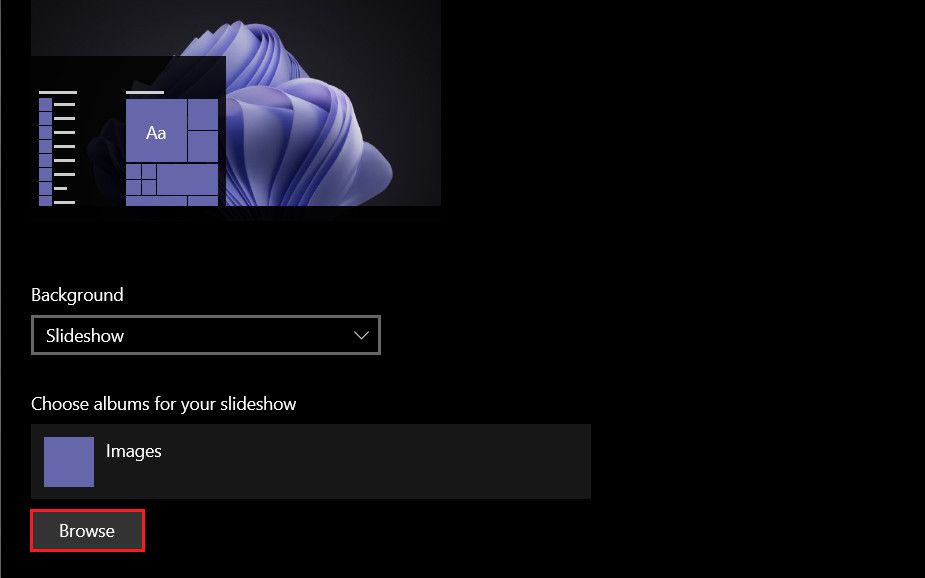 Кнопка Обзор для слайдшоу