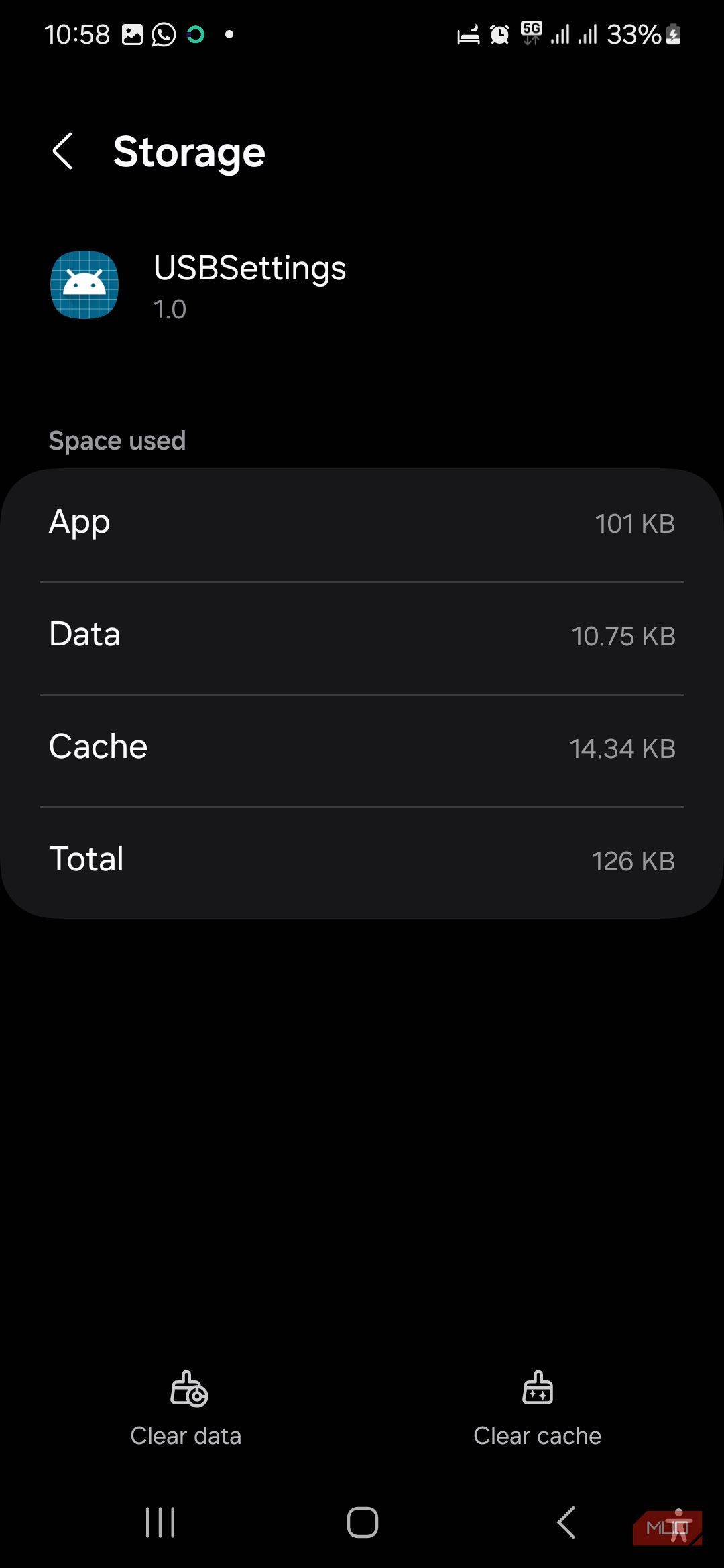 Кнопка Очистить кэш в USBSettings