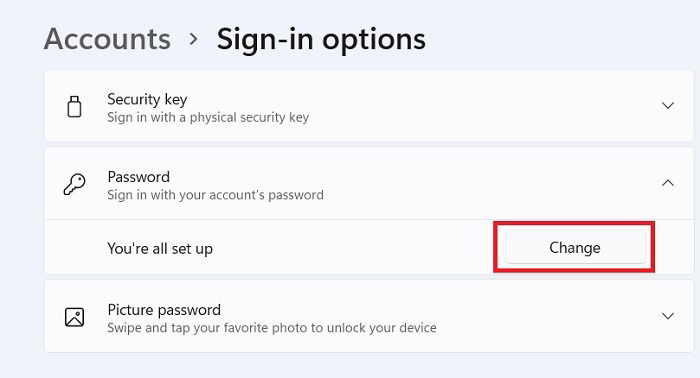 Смена пароля в параметрах аккаунта