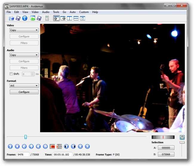 Навигация по кадрам в Avidemux и выбор начального кадра