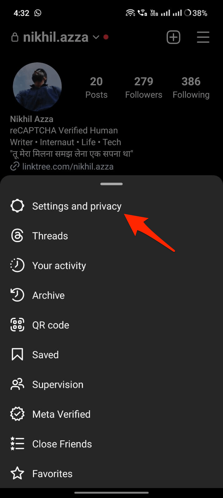 Pantalla de Configuración y privacidad