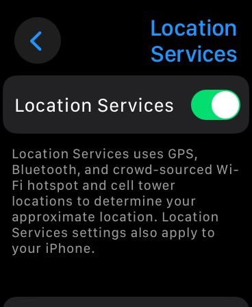 Включение службы геолокации на Apple Watch