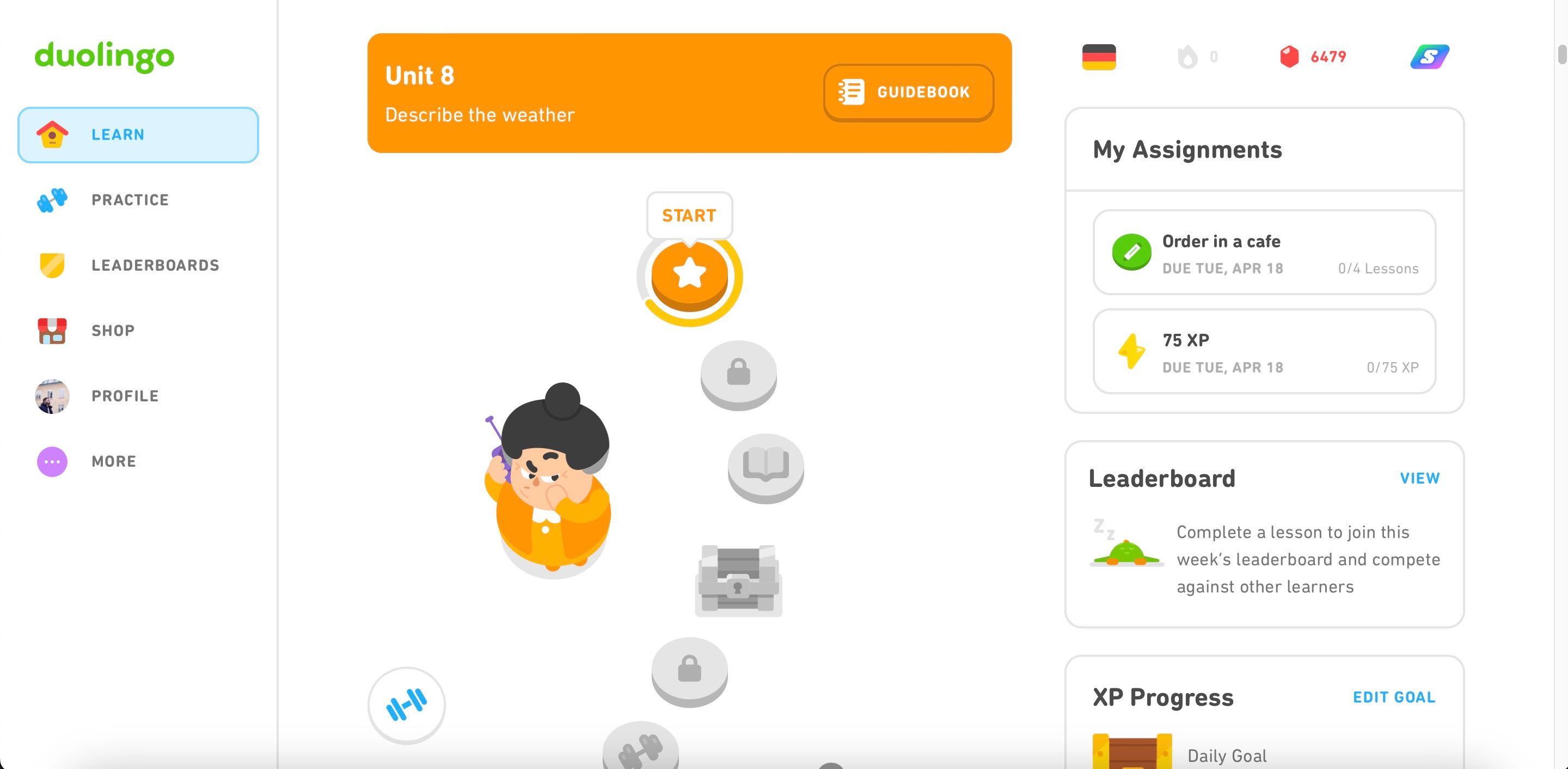 Задания Duolingo отображаются в приложении ученика: скриншот интерфейса