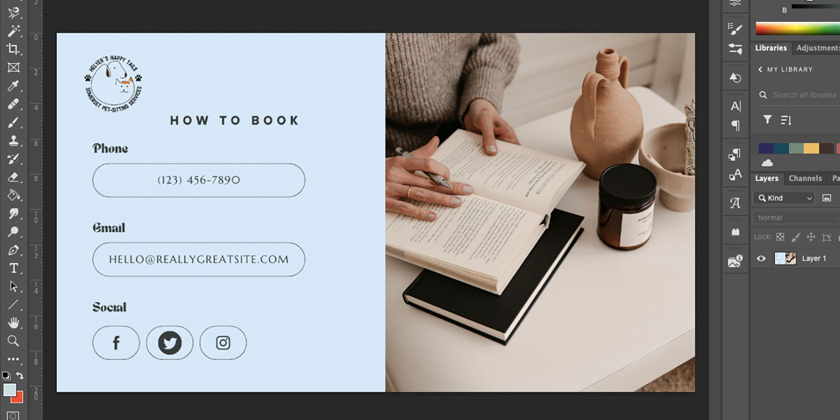 Photoshop with social page of web design.