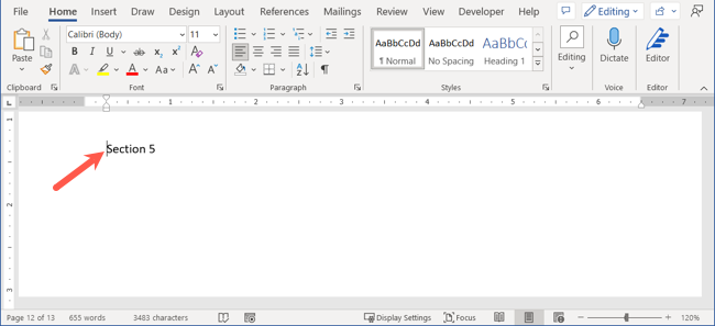 Курсор установлен в место добавления закладки