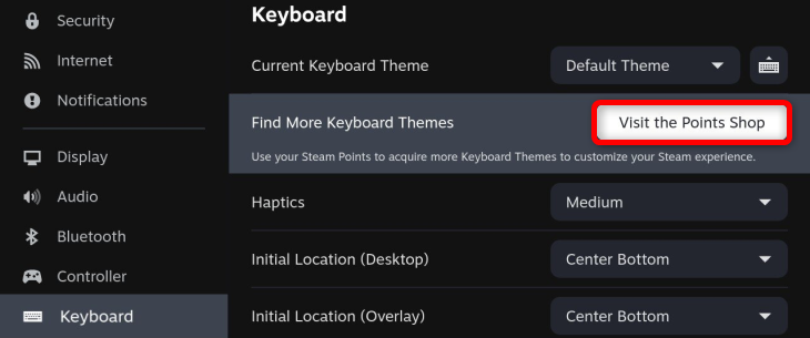 You can get new keyboard themes by visiting the points shop menu. Do this by pressing the Visit the Points Shop button located in the keyboard settings menu