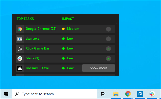 Виджет Resources, закреплённый поверх рабочего стола Windows 10