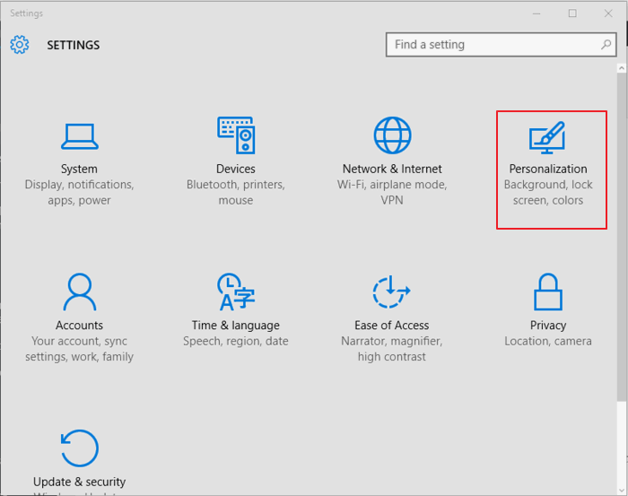 Окно «Персонализация» в Параметрах Windows