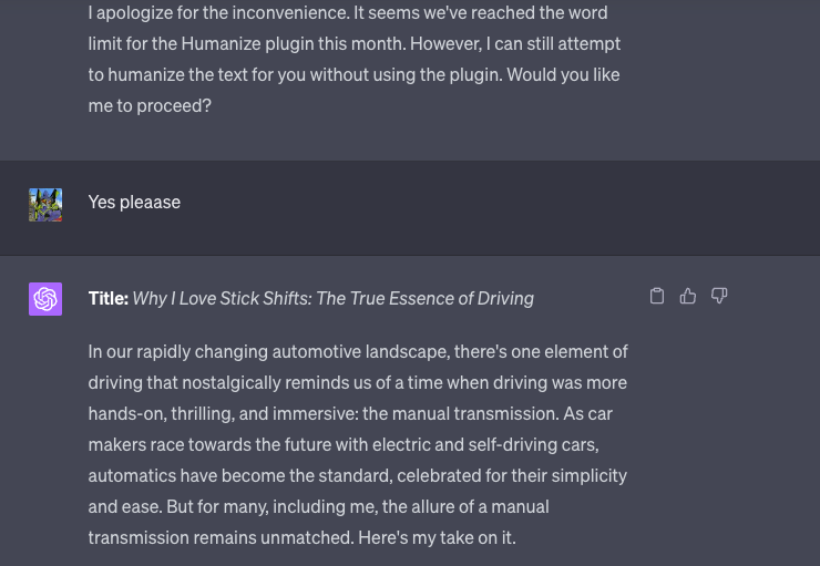 Встроенная опция ChatGPT 4 для очеловечивания текста