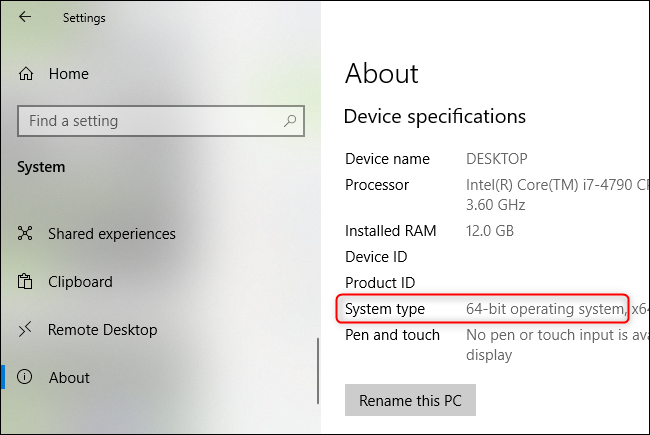 Окно Параметров Windows, раздел Система → Сведения о системе с информацией о типе системы