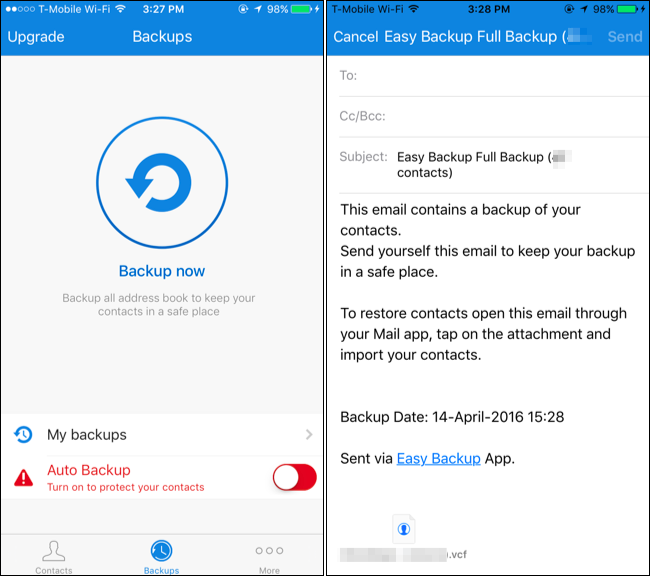 Резервное копирование контактов через приложение Easy Backup