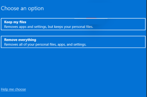 Диалог параметров сброса ПК и вариантов переустановки