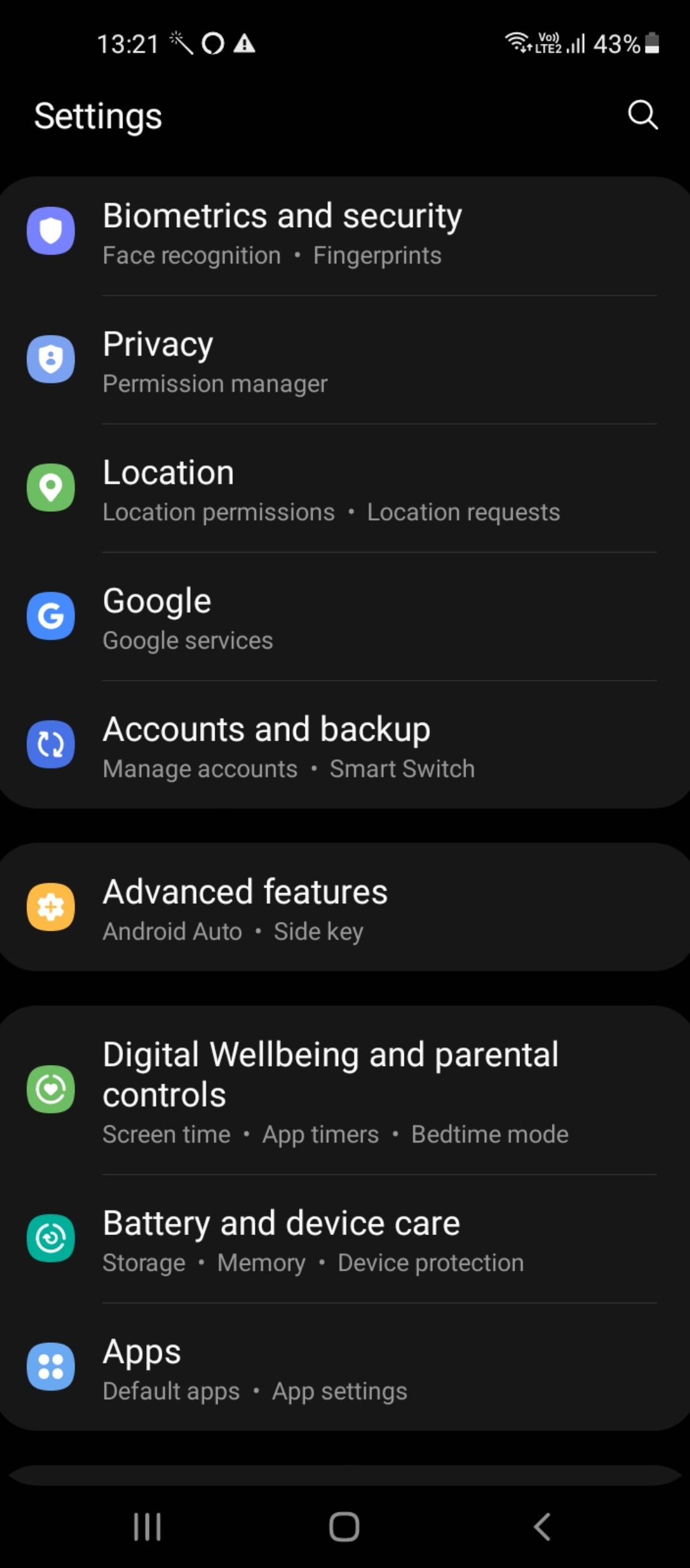 Панель настроек аккаунтов Google