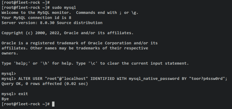 Установка пароля root MySQL