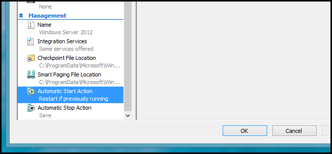 Параметры автоматического запуска виртуальной машины в Hyper‑V