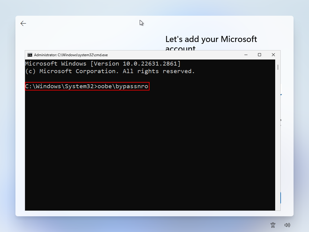 Запуск команды bypassnro в командной строке.