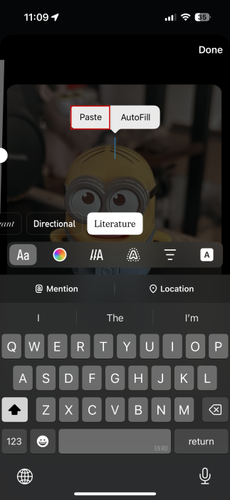 Опция Вставить в сторис Instagram на iPhone