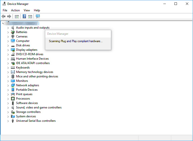 Поиск изменений оборудования в Диспетчере устройств