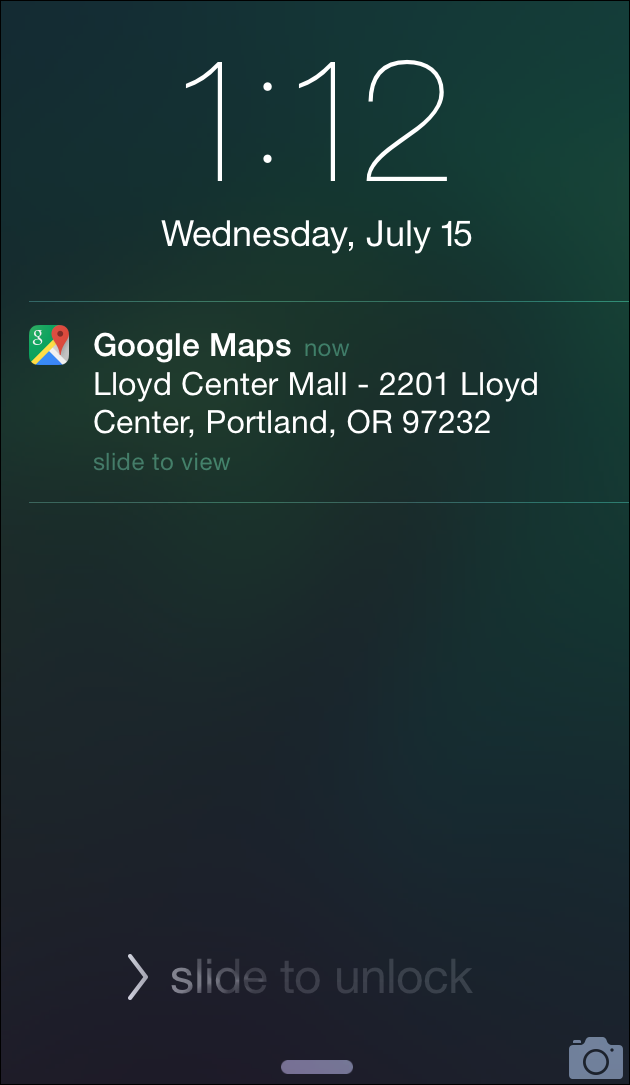 Пример уведомления на iPhone с открытым адресом в приложении Карты