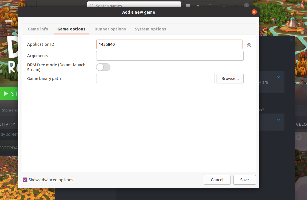 Идентификатор игры Steam в Lutris