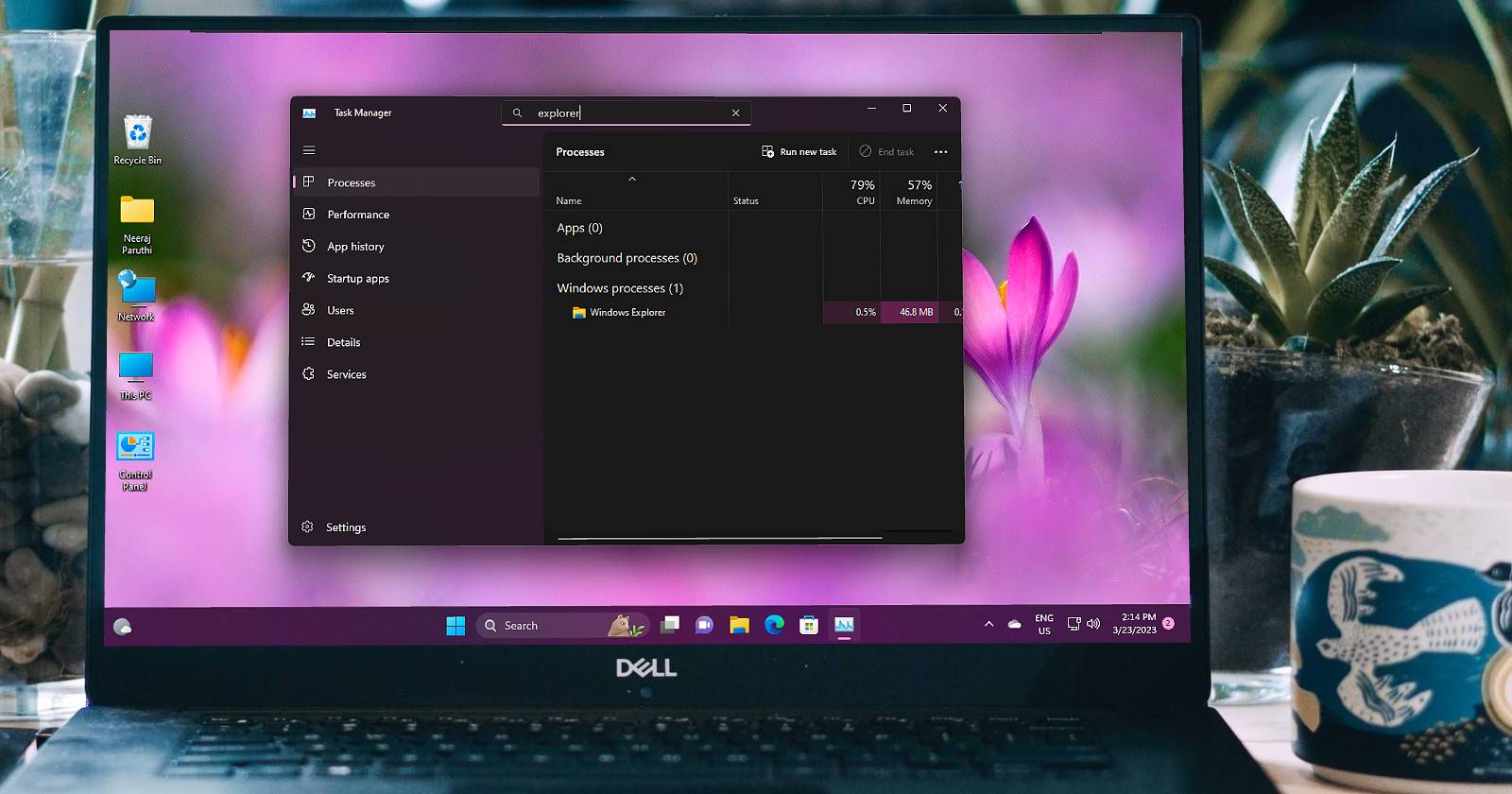 Windows 11 Task Manager on Laptop Screen
