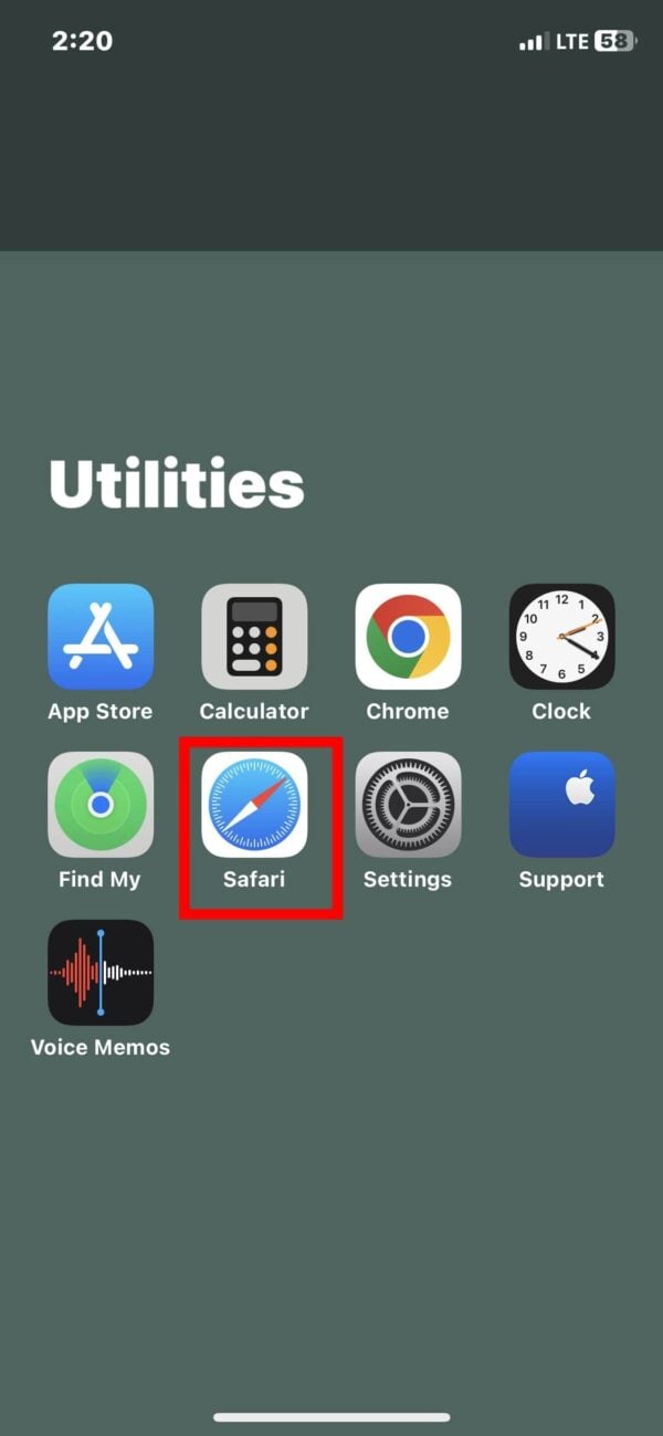 Открыть Safari на iPhone