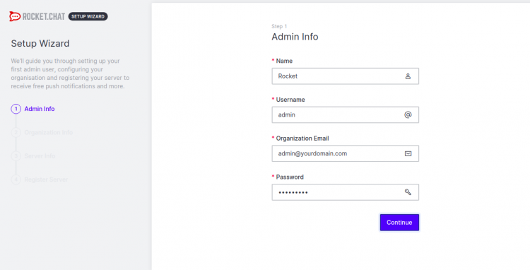 Мастер настройки Rocket.Chat