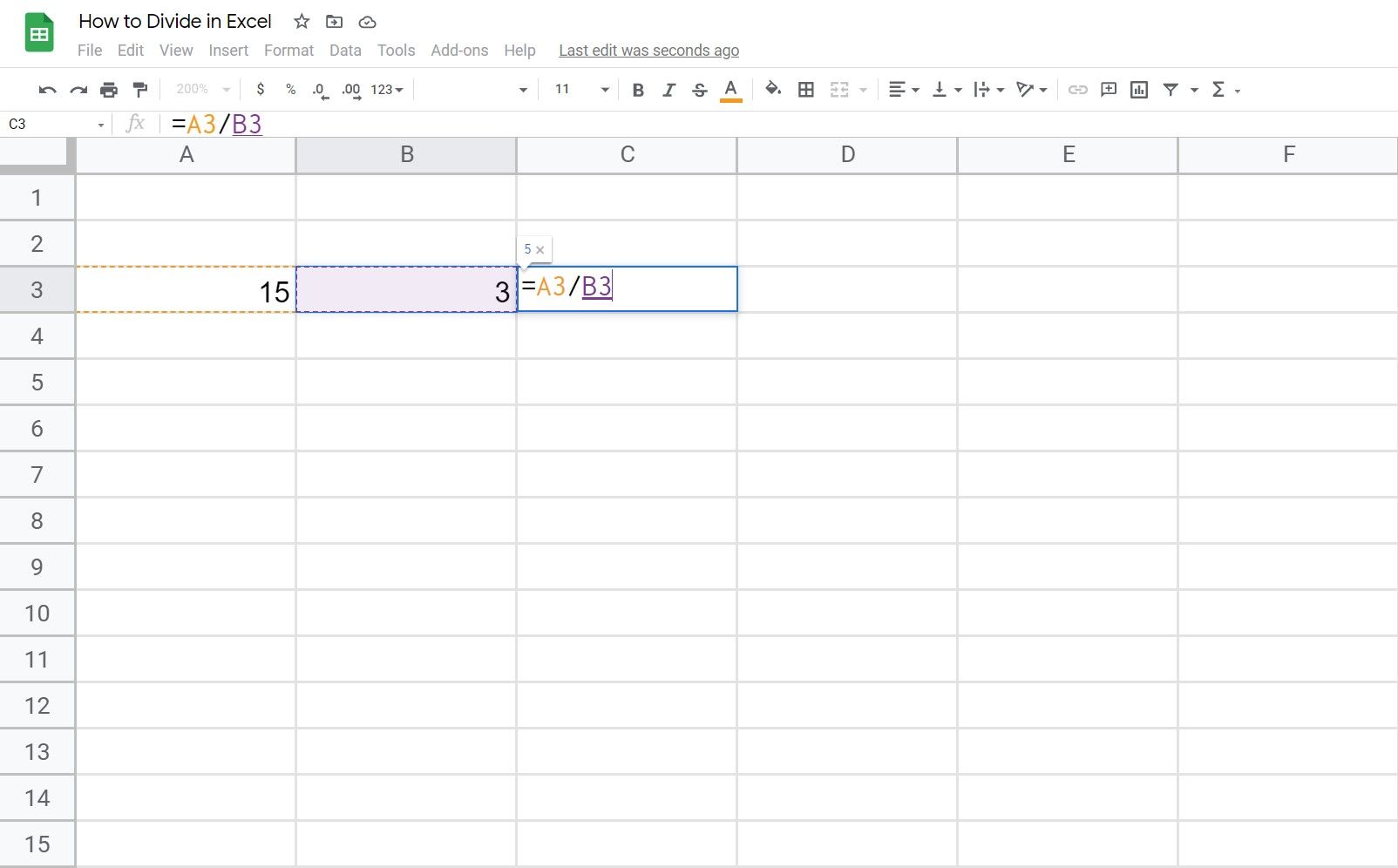 How to divide in Excel