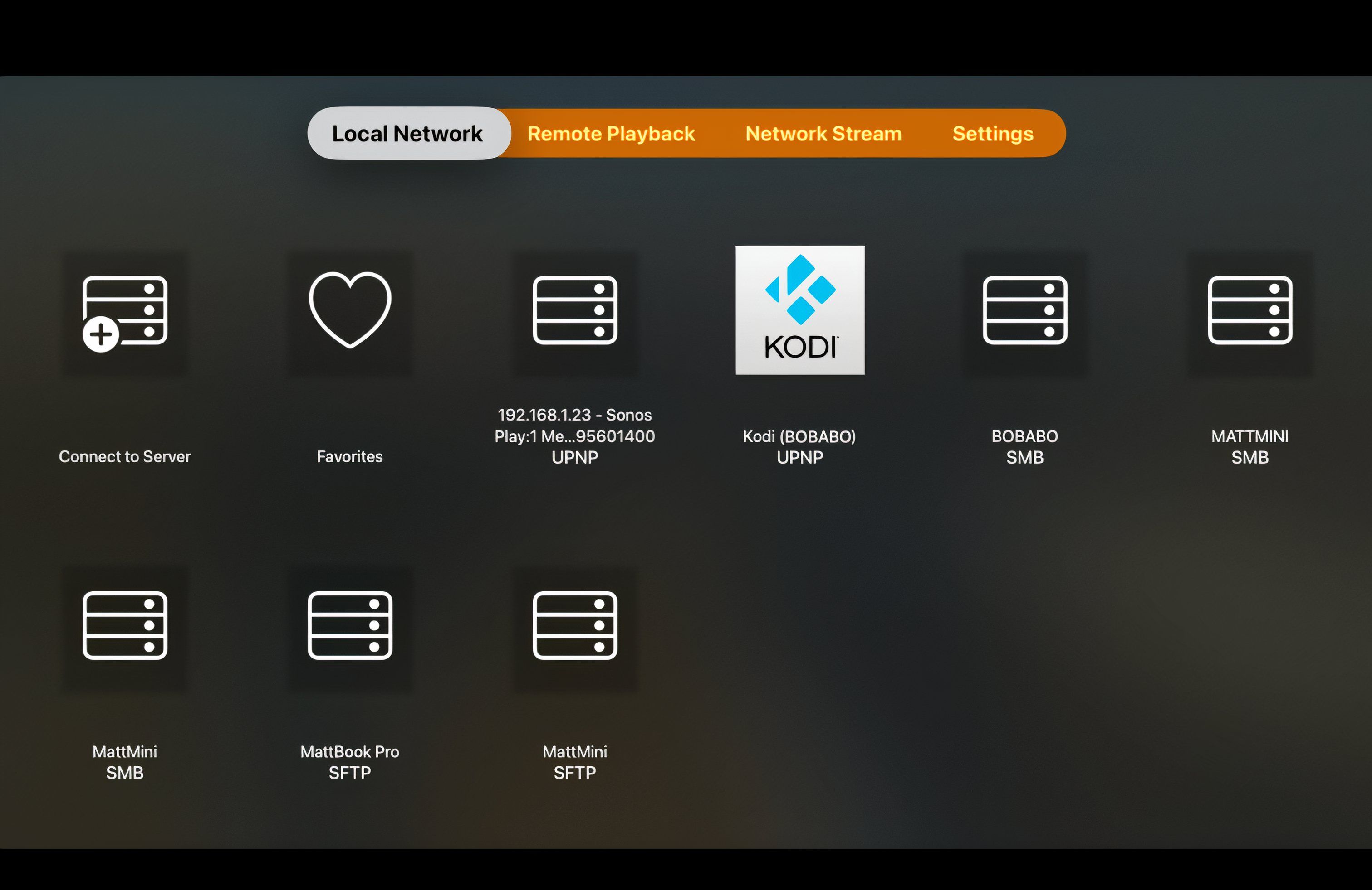Главный экран VLC покажет ваш сервер Kodi в локальной сети.