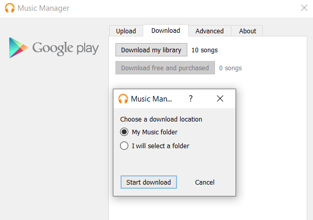 Страница загрузки Google Music Manager на рабочем столе