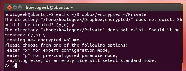 Диалог создания пароля EncFS в терминале
