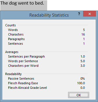 Пример простого предложения и его оценка читаемости