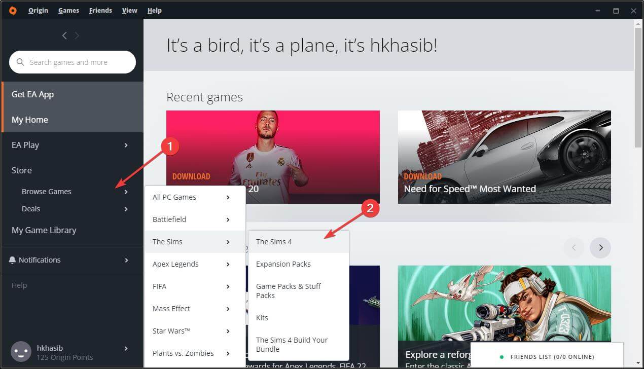 Поиск The Sims 4 в магазине Origin