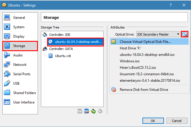 Подключение ISO Ubuntu как виртуального диска