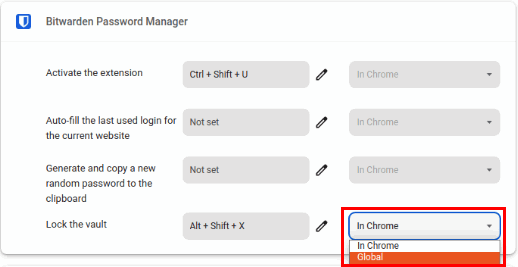 Скриншот, показывающий два варианта для выпадающего списка (В Chrome / Глобально).