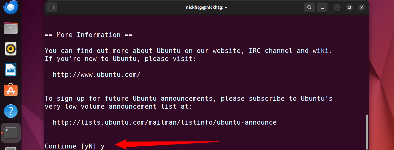 Подтверждение обновления Ubuntu. 