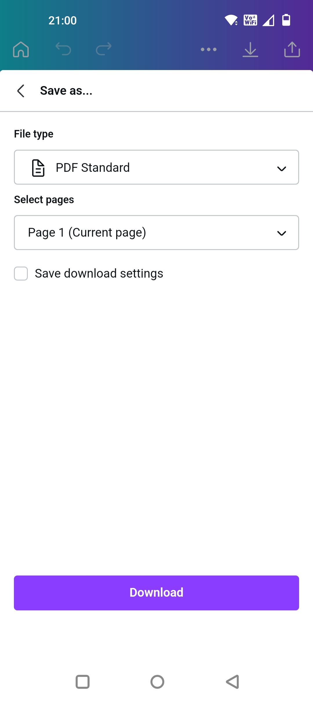 Подтверждение загрузки файла в приложении Canva