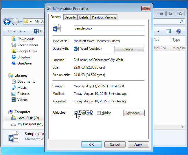 Установка атрибута Только чтение
