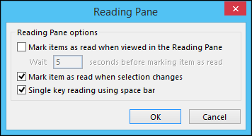 Параметры пометки писем как прочитанных в панели чтения