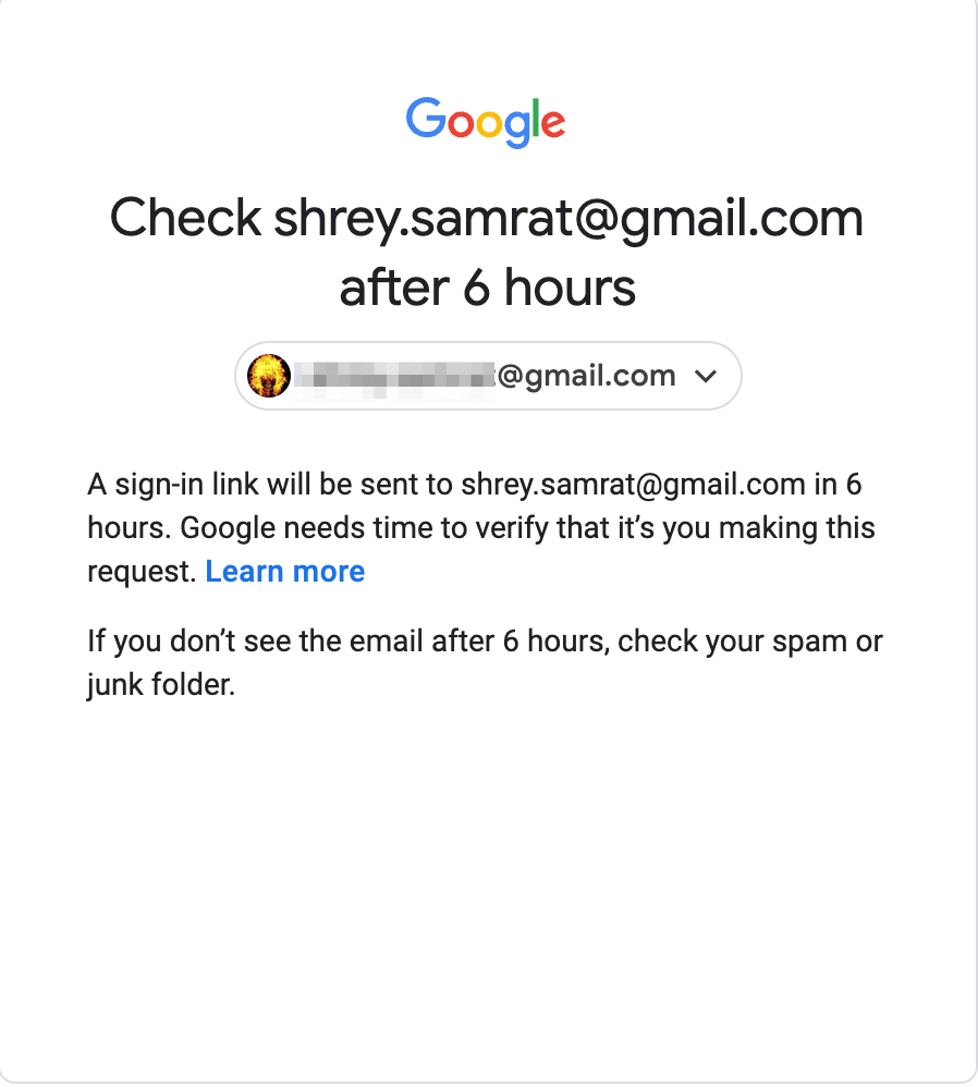 Вариант восстановления аккаунта Google — отправка ссылки